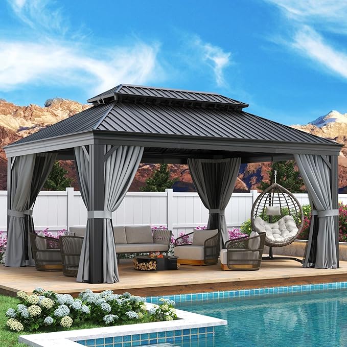 Aoxun 12' X 16' Permanent Hardtop Gazebo Aluminum Gazebo by Aoxun