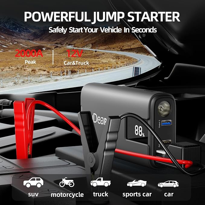 IDEAPLAY J10 Jump Starter, 2000A 12V Car Battery Jump Starter Portable - Image 2