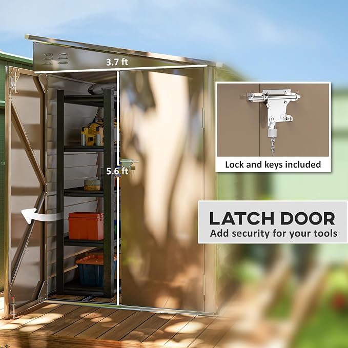 Outsunny 4.6' x 9' Steel Outdoor Storage Shed, Lean to Shed, Metal Tool House - Image 4