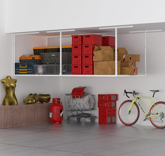 3 x 8FT Overhead Garage Storage Rack, Adjustable Ceiling Storage Racks - Image 4
