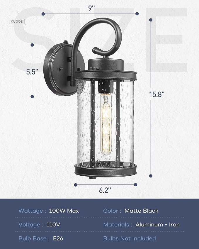 kudos Dusk to Dawn Outdoor Lighting, 15.8 inch Large Cylinder Porch Lights - Image 3