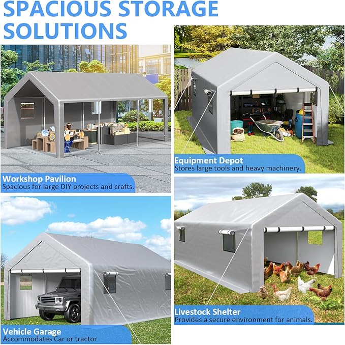 Carport 13x21ft Heavy Duty Large Outdoor Storage Shed - Image 5