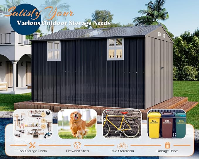 AMERLIFE 10.1x11.5x7.4 FT Galvanized Steel Storage Shed - Image 7