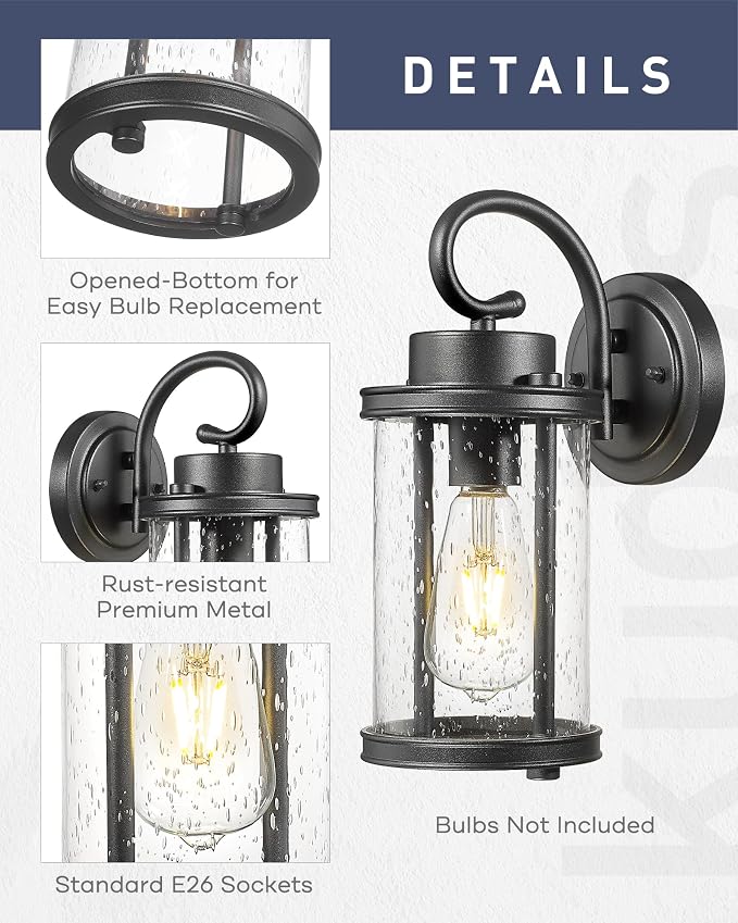 kudos Porch Lights, 12.5 inch Cylinder Outdoor Wall Light, E26 Sockets - Image 3