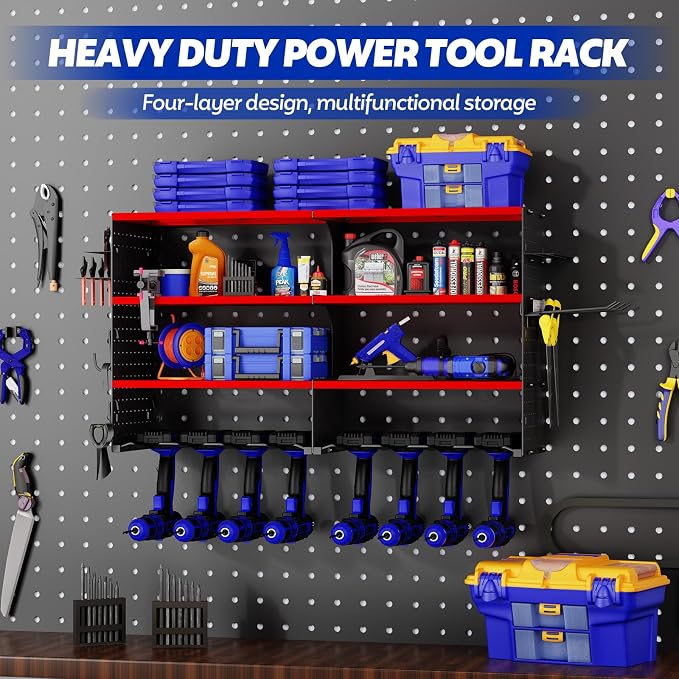 FAHKNS Power Tool Organizer Wall Mount, 4 Layer Heavy Duty Metal Tool Storage - Image 2