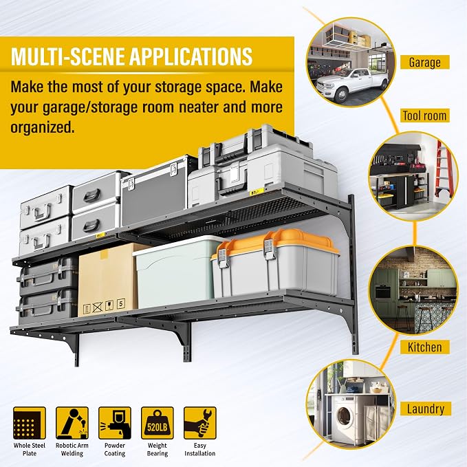 2-Pack×2 Tier 1.3x3ft Garage Shelving Wall Mounted, 800 lbs Load - Image 4