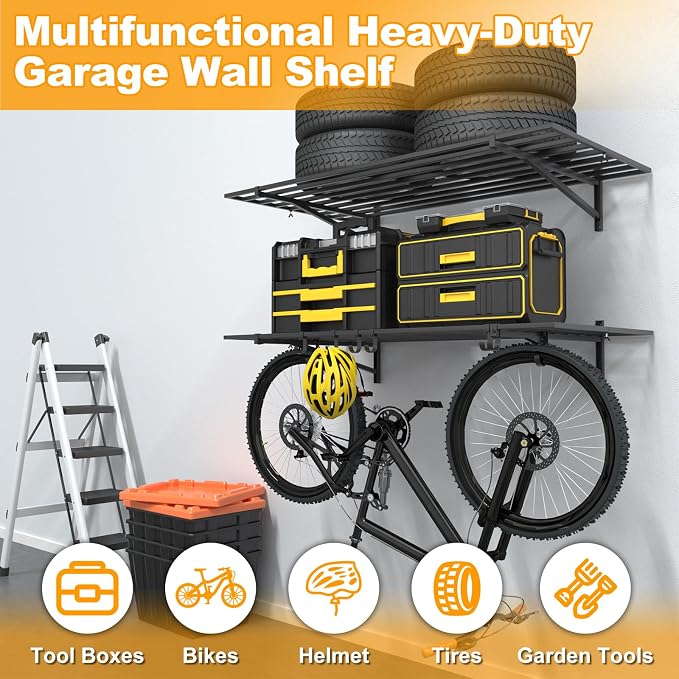 2-Pack 2×4ft Steel Garage Wall Shelving, 500lbs Each Load Capacity, Tool & - Image 2