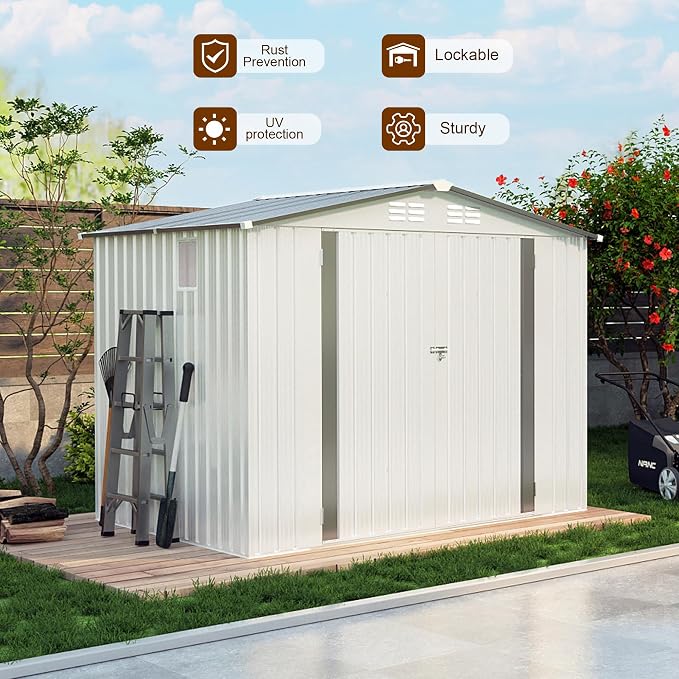 8x5.7x6FT Storage Shed, Outdoor Galvanized Steel Garden Shed - Image 5