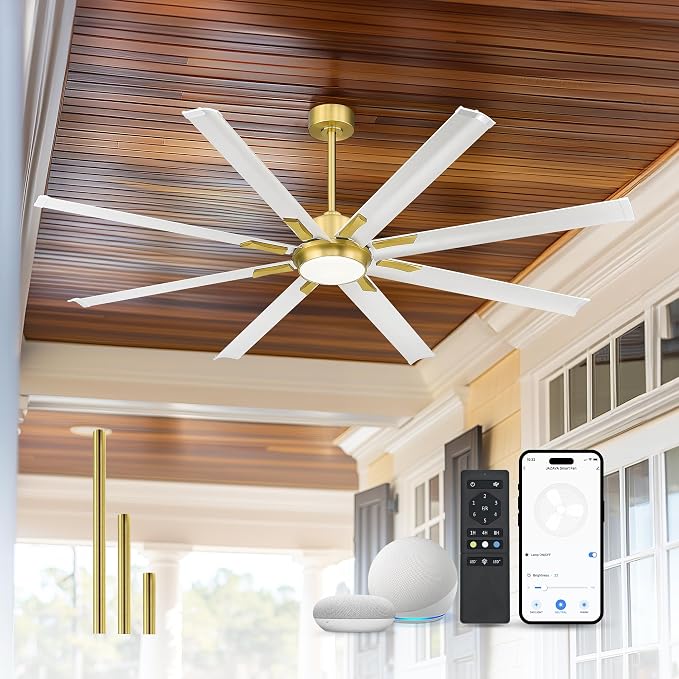 72 Inch White & Gold Ceiling Fan, Smart Ceiling Fan by JAZAVA%E2%80%94Lightingupyourhome