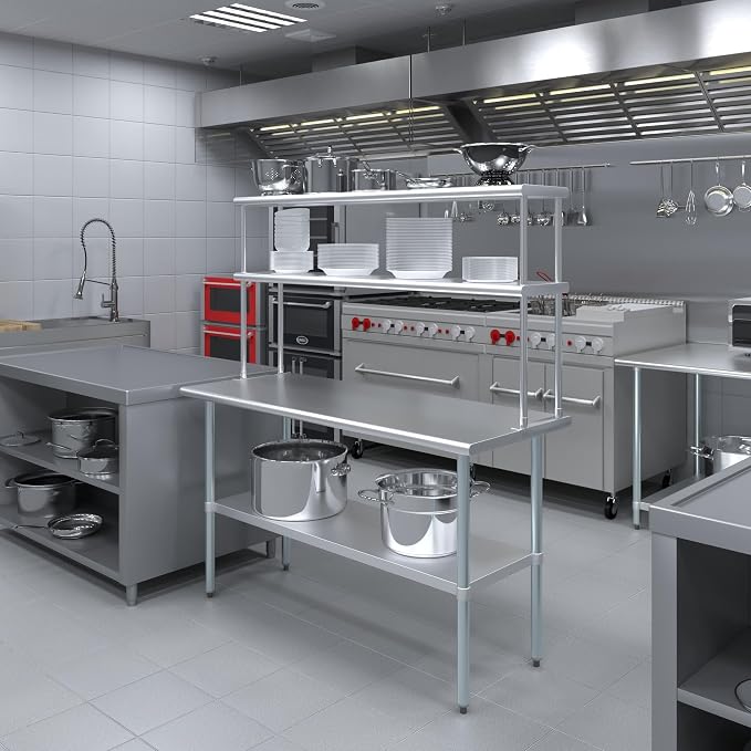 Amgood Stainless Steel Work Table Double Tier Overshelf | Metal Kitchen Prep - Image 4