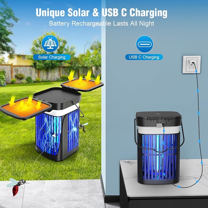 Solar Bug Zapper Outdoor and Indoor, Dual Folding Solar Panel - Image 4