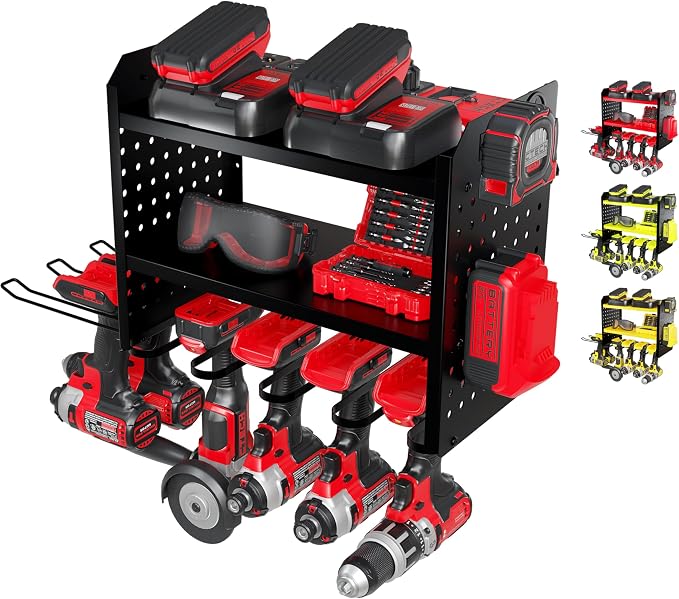 Power Tool Organizer-6 Drill Holder Wall Mount, 3 Tier Heavy-Duty Hand Tool by BUILTSTRONG