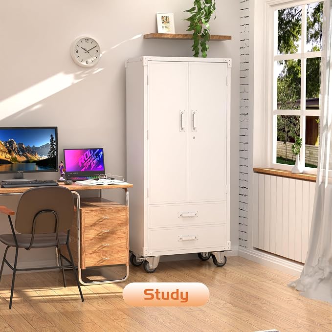 Rolling Storage Cabinet with 2 Doors and 2 Drawers, Heavy Duty Metal Storage - Image 2