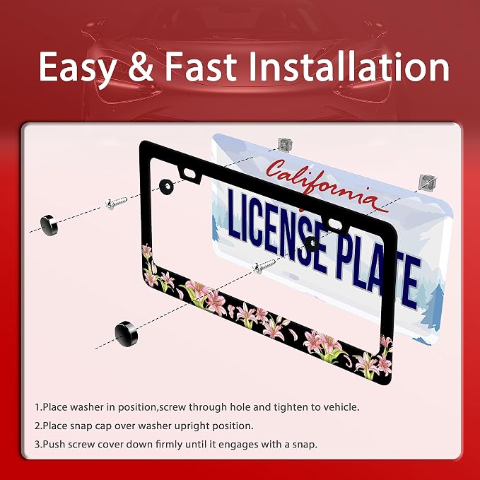 Pink Lily License Plate Frame Beautiful Floral Flower License Plate Stainless - Image 3