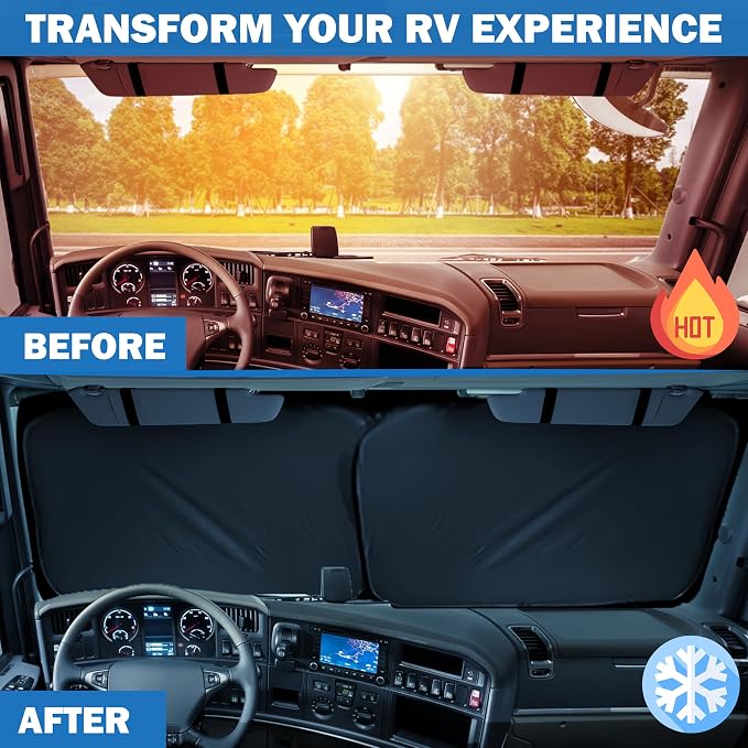 2-Piece RV Windshield Sunshade | Reflective 240T Polyester Front Windshield - Image 4