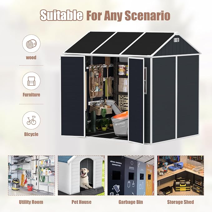 8x7 FT Outdoor Storage Resin Shed - Image 3