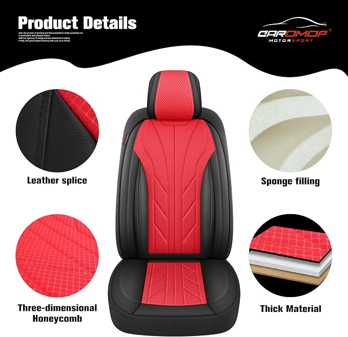 CAROMOP Luxury Faux Leather&Fabric Car Seat Covers Full Set - Image 6