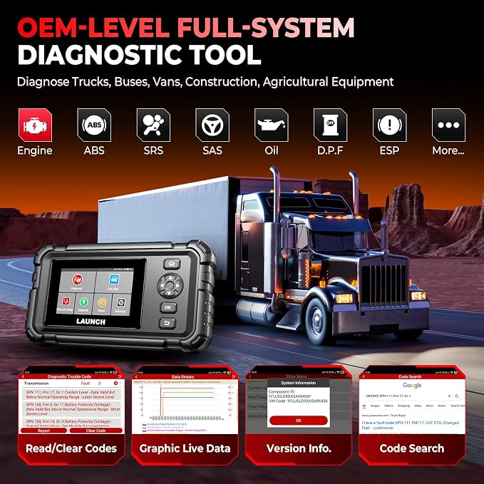 LAUNCH CRP129 HD Heavy Duty Truck Scanner, Full System Diesel Scanner - Image 3