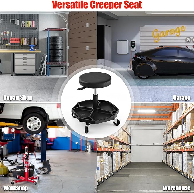 IRONMAX Rolling Mechanic Stool, Adjustable Shop Stool Creeper Seat - Image 9