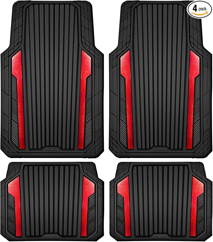 CAR PASS Heavy Duty Rubber Car Mats Metallic, Aluminum Film All Weather Floor by CARPASS