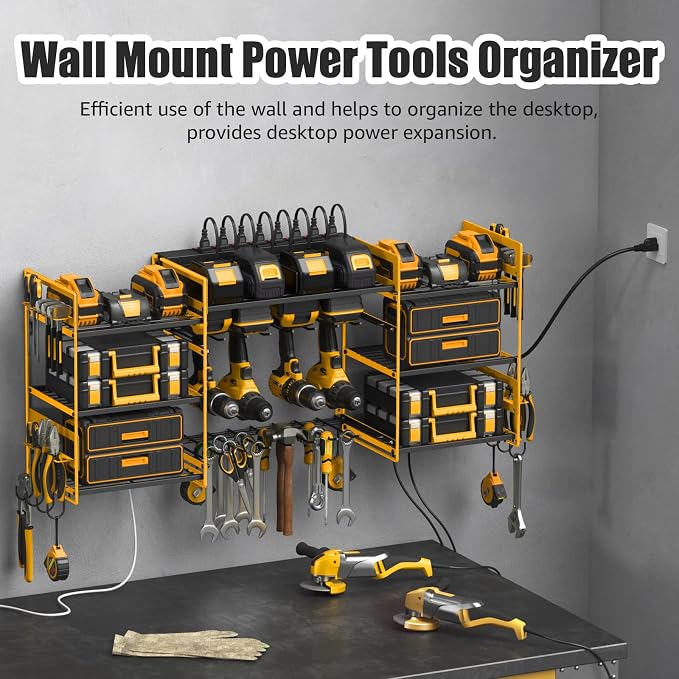 CCCEI Yellow Power Tool Organizer Wall Mount, Large Tools and Battery Storage - Image 3