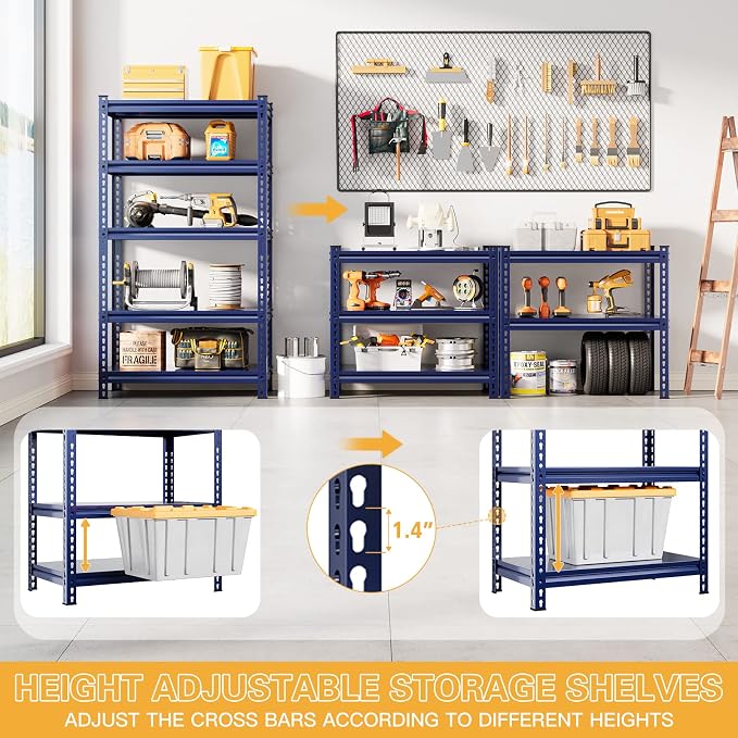 REIBII Garage Shelving 2000 LBS Storage Shelves Heavy Duty Metal Shelving Unit - Image 5