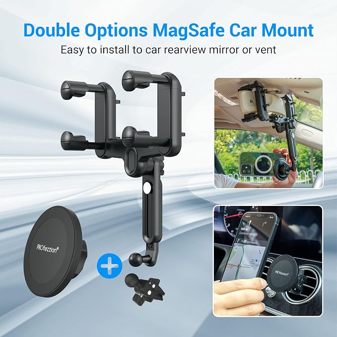 PROfezzion Rearview Mirror & Vent Clip Combo Magnetic Phone Holder Compatible - Image 3