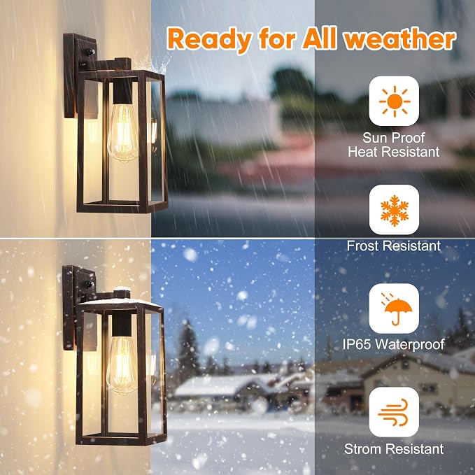PARTPHONER Dusk to Dawn Porch Light Fixtures, Sensor Wall Lantern, Waterproof - Image 3