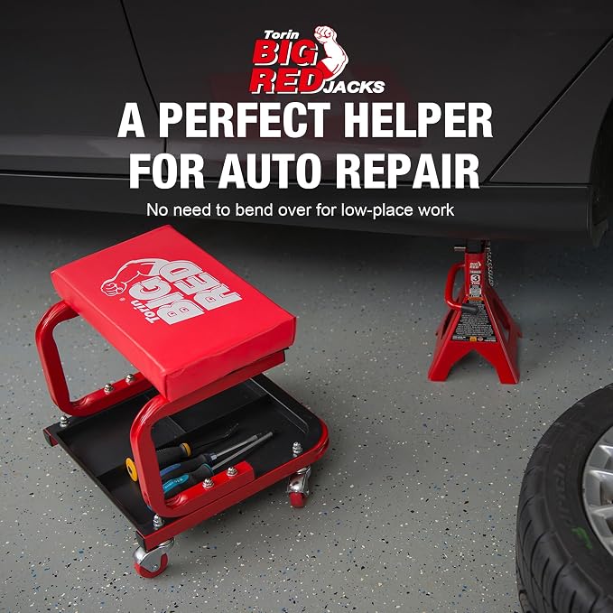 Big RED 250lb Red Rolling Automotive Creeper Garage/Shop Seat: Padded Mechanic - Image 3