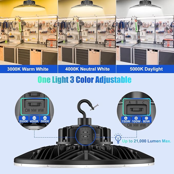 BBESTLED 9Pack UFO LED Low Bay Light 4000K 80W 100W 150W 21, 000Lumen 3000K - Image 2