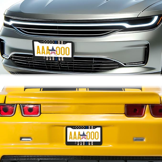 License Plate Frames Black, and Blue Car Plate Frames Thin Blue Line USA Flag - Image 8