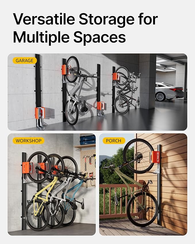 monTEK Automatic Lift EBike Rack – Fits 24-29" Tires, Heavy-Duty Vertical Wall - Image 4