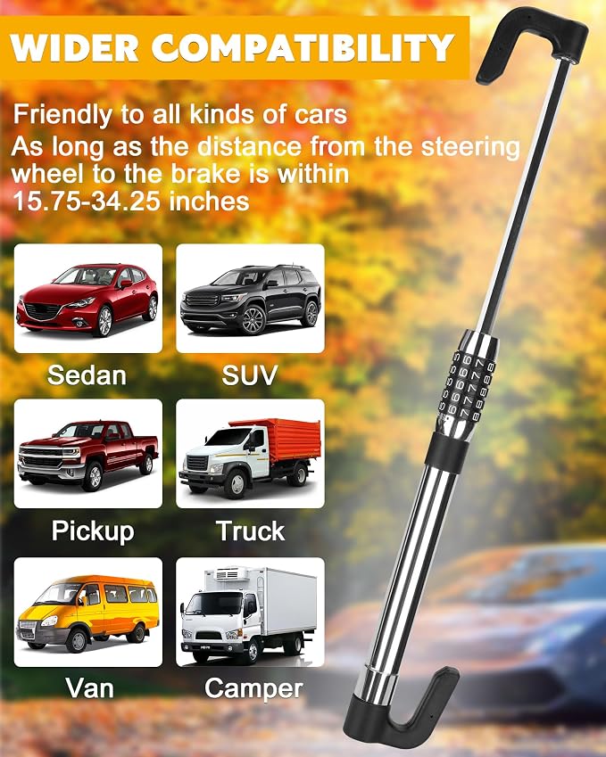 Tevlaphee Steering Wheel Lock Anti Theft Device Retractable Brake Pedal Lock - Image 7