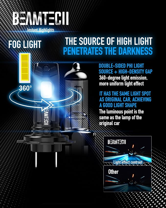 BEAMTECH H7 Fog Light Bulb Fog Light 6500K Xenon White Fanless In Line Pack Of 2 - Image 8