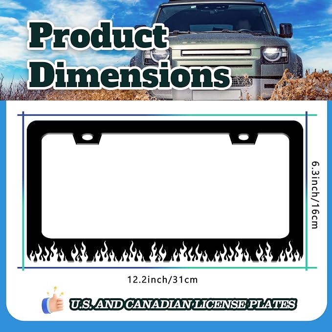 Black and White Flame License Plate Frame Fire License Plate Holder - Image 3