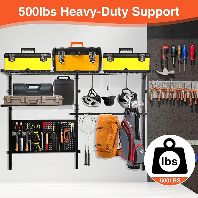 Garage Shelf Wall Mounted with Pegboard Heavy Duty Garage Wall Shelving with - Image 4