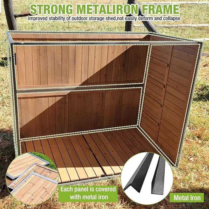 Outdoor Storage Shed with Metal Frame, Wooden Tool Cabinet - Image 3