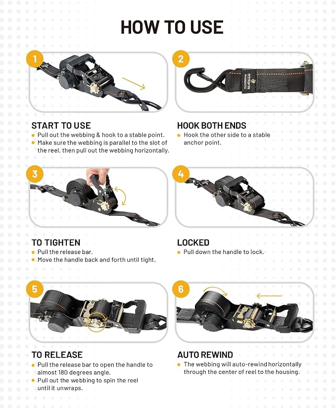 Strapinno Retractable Ratchet Tie-Down Straps, 000 lbs Breaking Strength- 2 in - Image 4