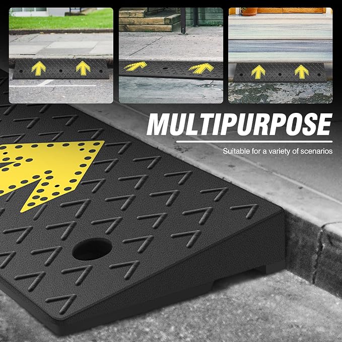 DNA MOTORING 2pcs 3.1" Rise Rubber Arrow Curb Ramp Heavy Duty Loading Driveway - Image 7