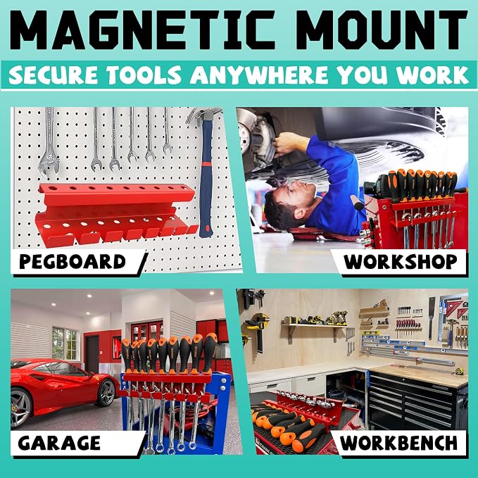 ULIBERMAGNET Magnetic Wrench Holder, Heavy Duty Red Magnetic Screwdriver Holder - Image 4