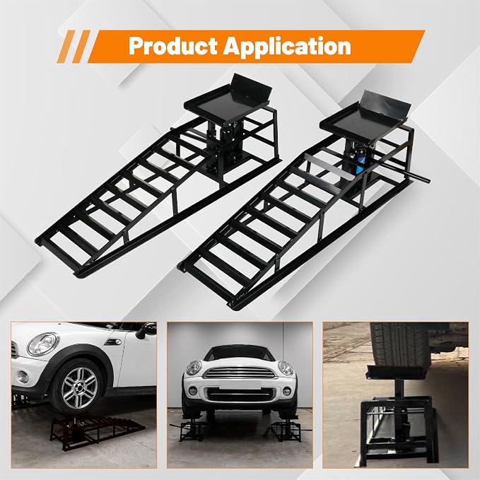 2 Pack Hydraulic Car Ramps 10, 000lbs/5T Capacity Low Profile Car Lift Service - Image 4