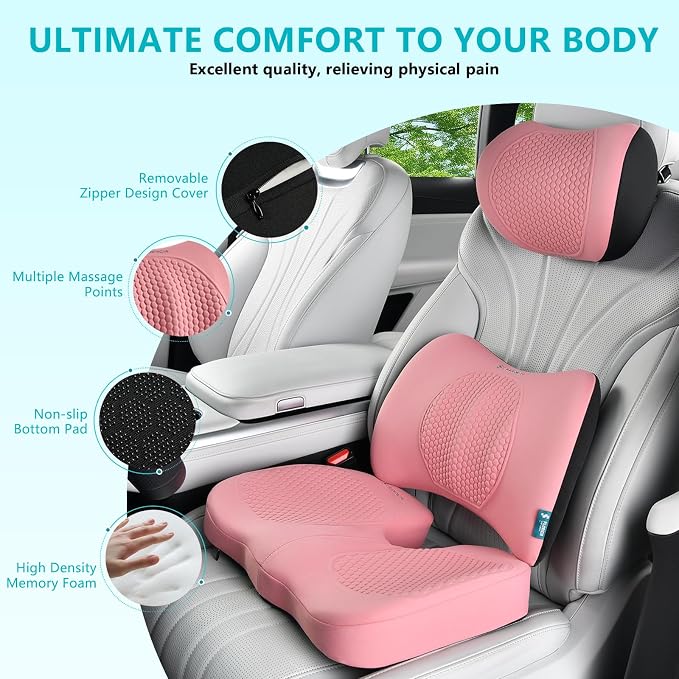 FLORICH 3 PCS Seat Cushion for Carseat Lumbar Support Pillow Car Neck Headrest - Image 7