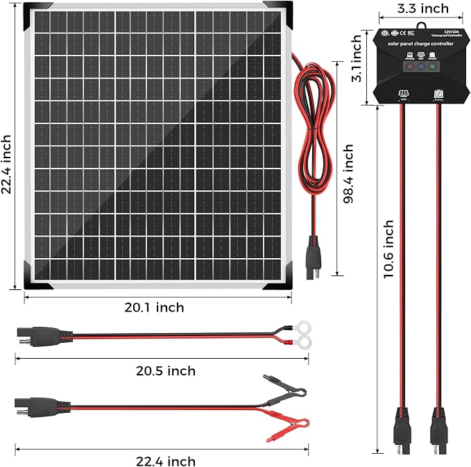 Solar Panel Kit 50W 12V, Solar Battery Trickle Charger Maintainer, Waterproof - Image 8