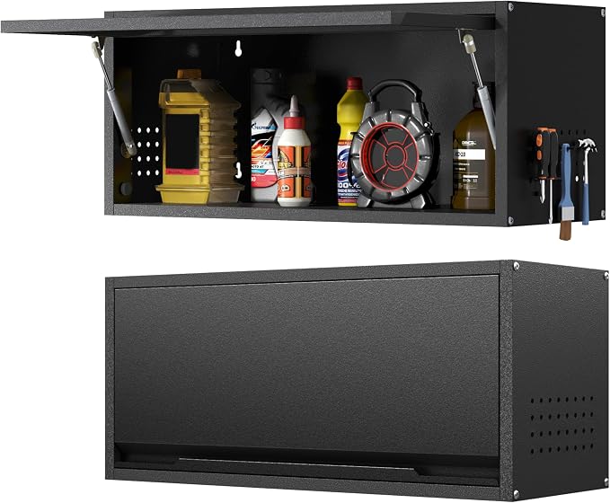 Metal Garage Wall Cabinet with Doors Side with Holes, Wall Mounted Metal by Kooyon