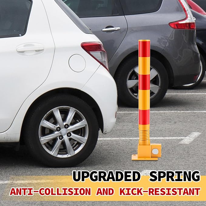 Zonon 2 Pcs Spring Parking Post Folding Heavy Metal Parking Barrier Lock - Image 5