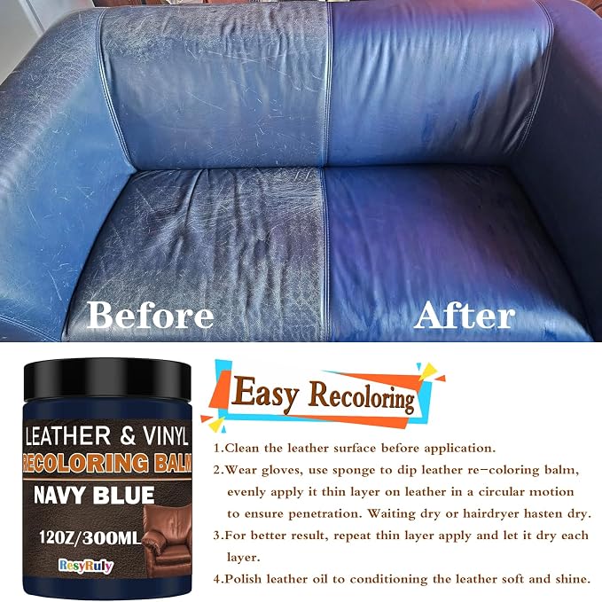 Navy Blue Recoloring Balm Restorer Refinish Liquid Fabric Dye Cream Leather - Image 4