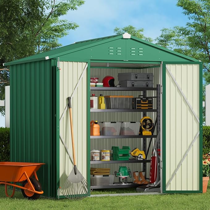 Gizoon Outdoor Storage Shed 8 x 6 FT, Galvanized Metal Garden Shed by Gizoon