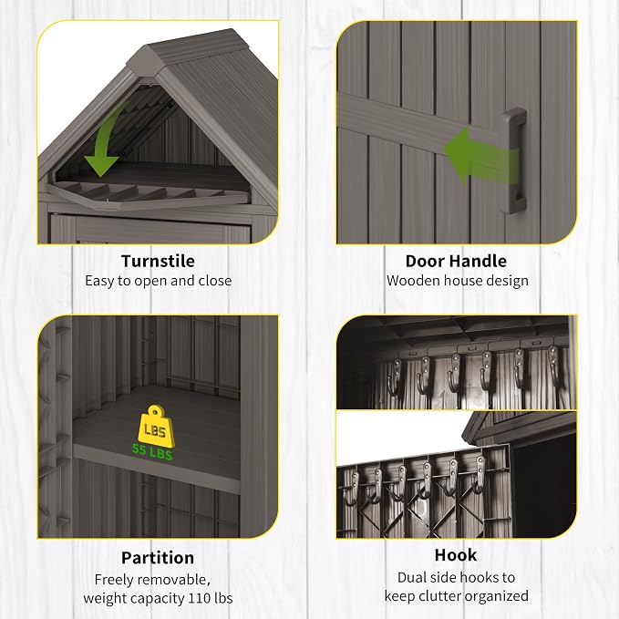 Shed Outdoor Storage Shed with Sloping Roof and Lockable Door, Resin Outdoor - Image 7