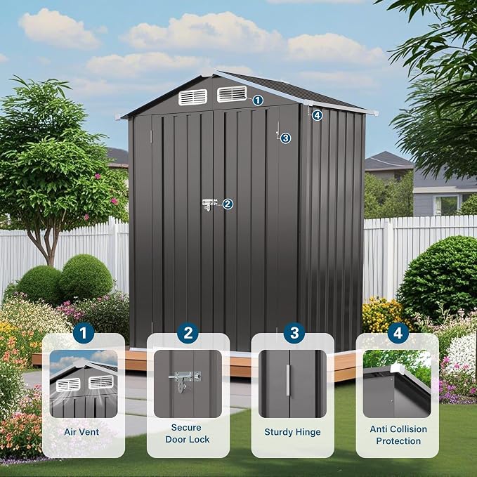 5X3 FT Metal Outdoor Storage Shed, Waterproof Tool House - Image 6
