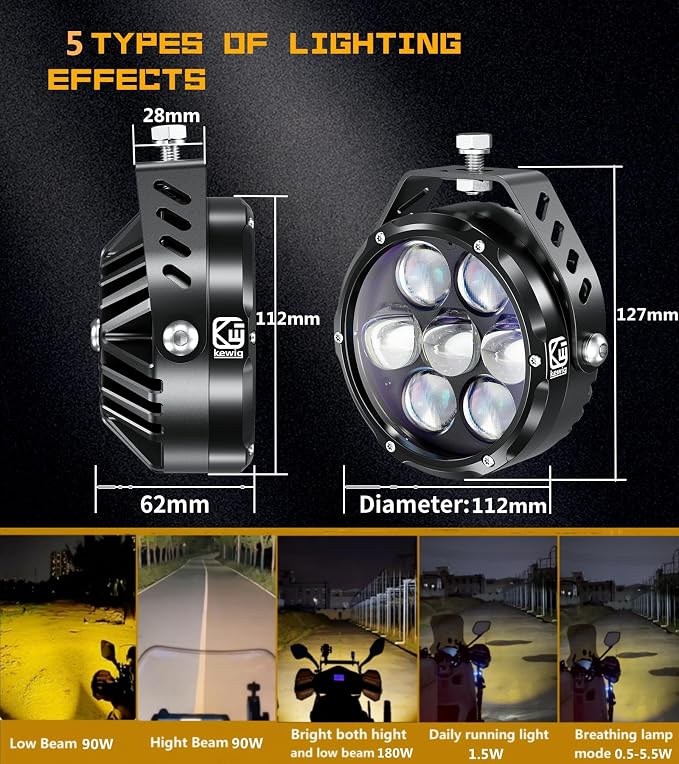 Kewig 4 Inch 96W Amber White LED Light Pods, 6 Modes Dual Color Fog Light Pods - Image 2